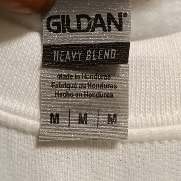 FINAL PRICE NWOT GILDAN white l/s "Merry" sweatshirt w 3 Xmas trees Medium - Picture 1 of 4